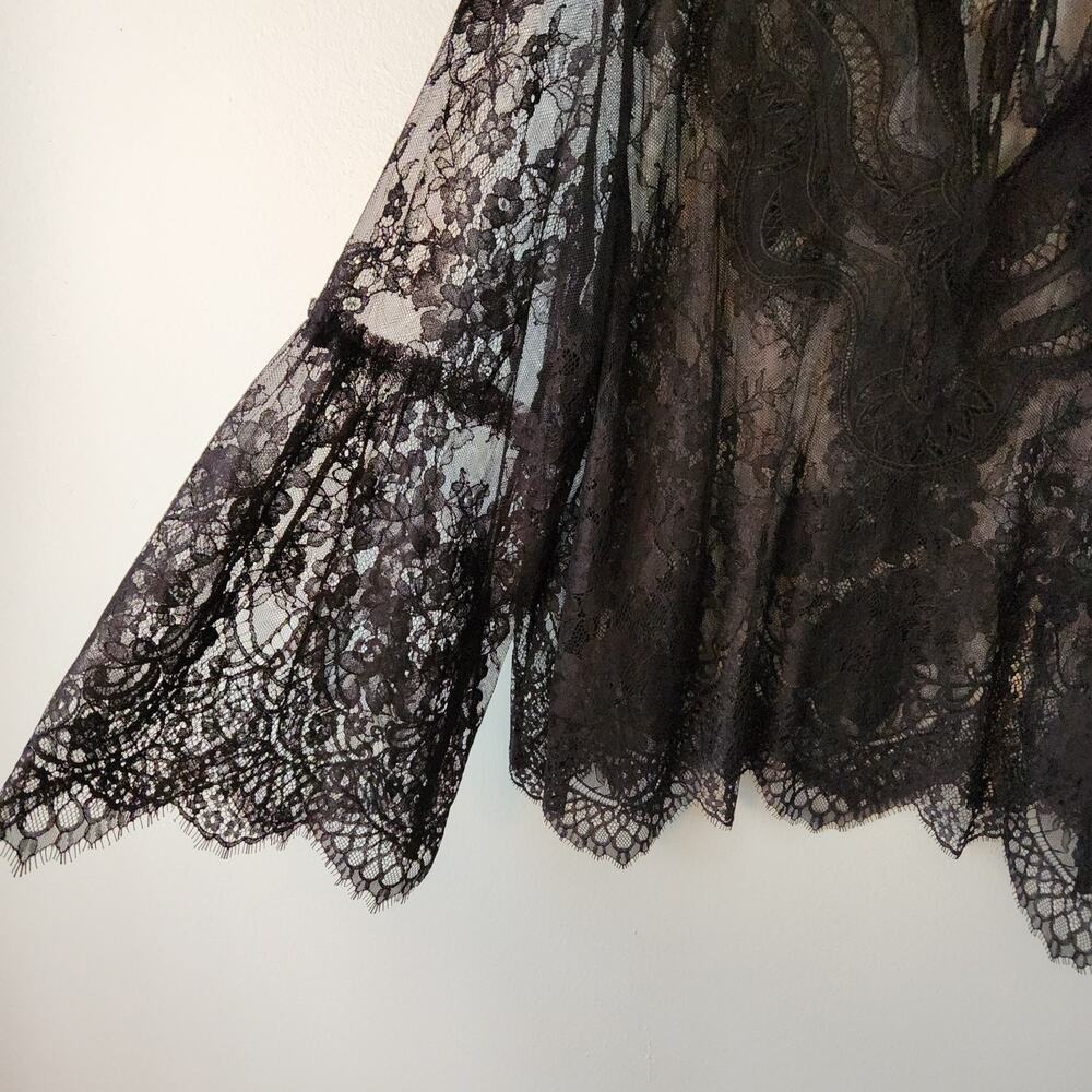 Womens Black Lace Whimsigoth Top XL Floral Flare Sleeve Fairygrung Festival Boho - Picture 4 of 13